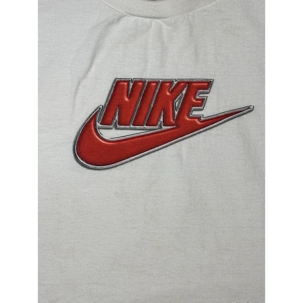 Vintage Nike‎ Made USA Youth Sleeveless Shirt White Red Swoosh Logo Y2K